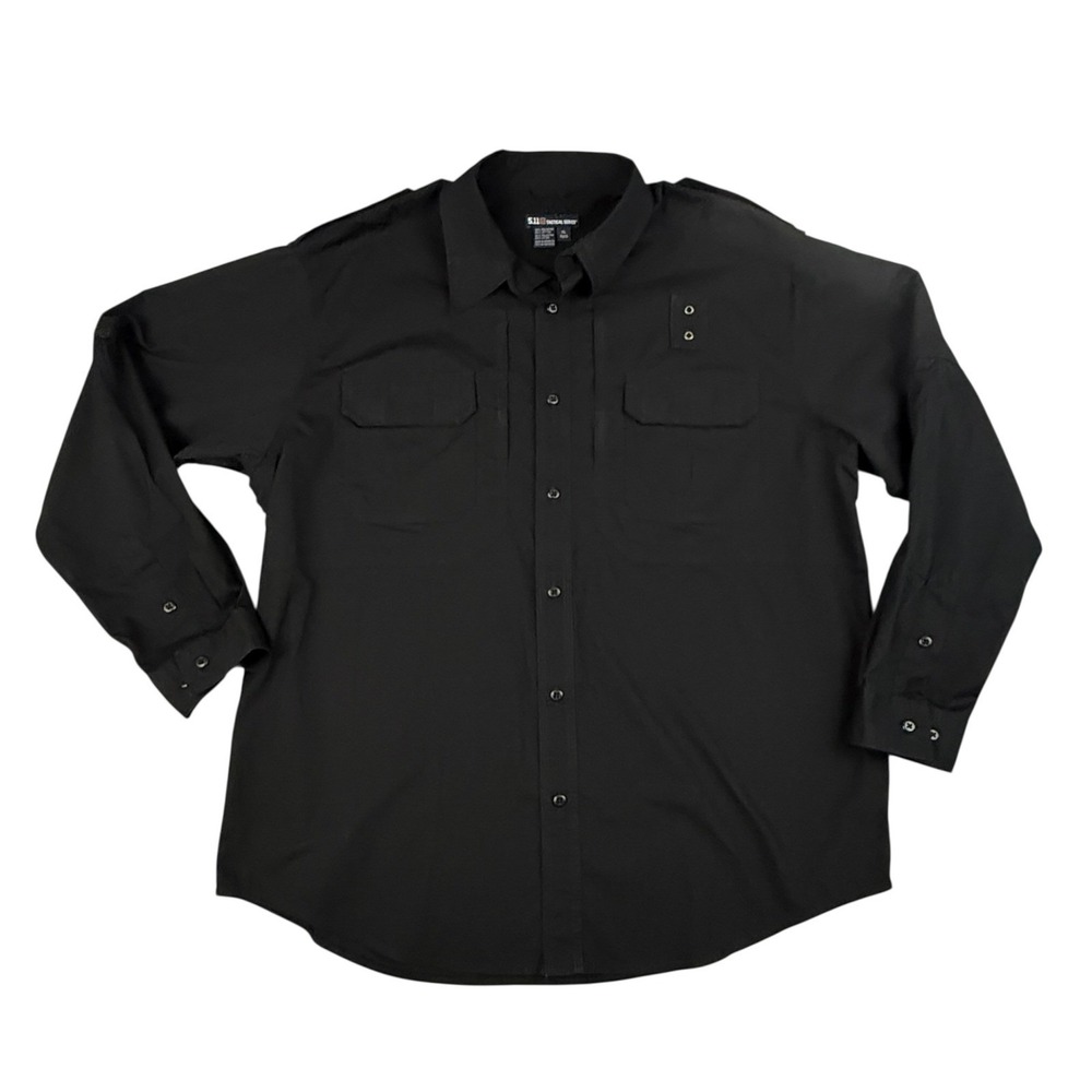 5.11 Tactical Shirt Mens Extra Large Black Long Sleeve Button Up Cargo Epaulets